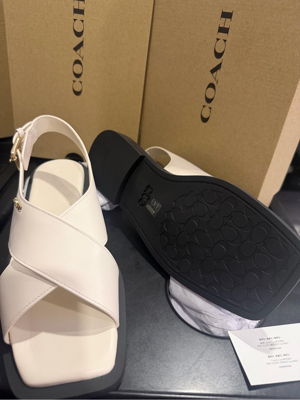 Coach Chalk Leather Crisscross Slide Sandals with Gold Logo CAP62 size 7.5 B - Picture 3 of 16